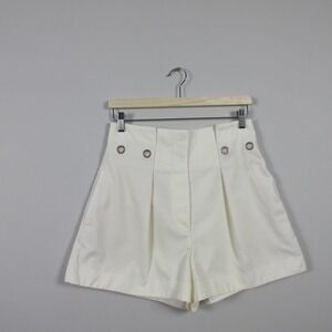 Phillip Lim Pleated Shorts 2 Ivory Cotton Blend Wide Leg High Waist Preppy 302